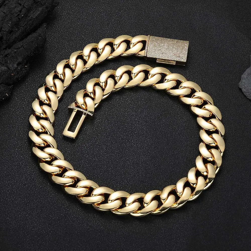 Gold Cuban Chain Necklace Iced Out 18K 12/22MM