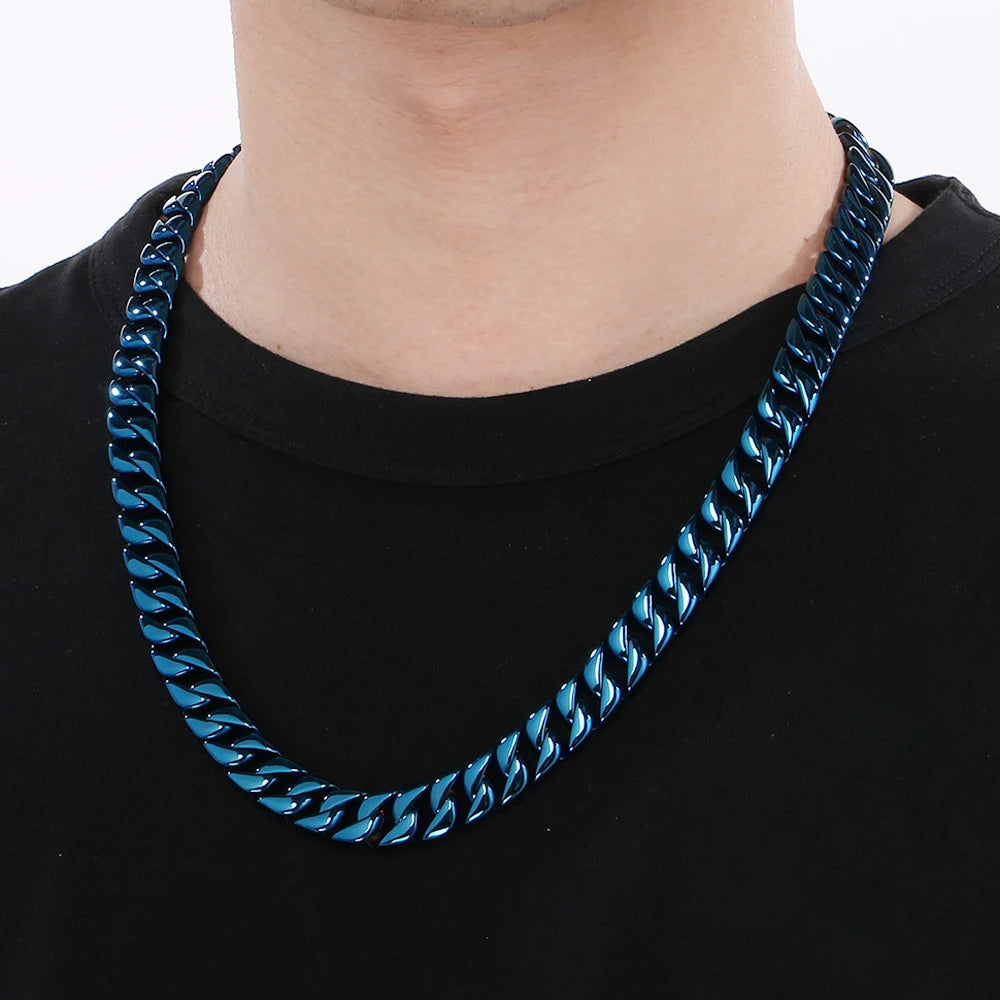 50/60CM Long 12MM Wide Cuban Link Chain Necklaces for Man Solid Stainless Steel On Neck Chains Party Male Jewelry Gifts