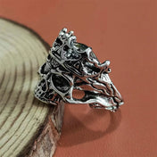 Gothic Skull Ring Silver-Tone Crown Retro Open