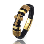 Dark Series Men's Leather Cross Bracelet New Fashion Hand-woven Rope Multi-layer Combination Stainless Steel Male Jewelry Gift