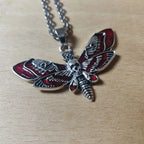 Gothic Personality Sliver Color Skull Moths Wings Red Drip Glaze Pendant Necklace for Women Men Collar Chain Punk