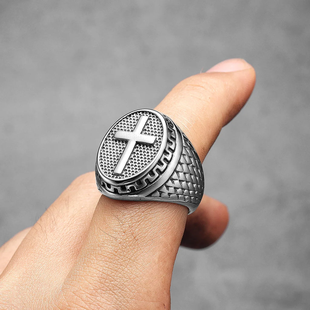 Christian Cross Black Religon Men Rings Stainless Steel Punk Cool Stuff Fashion Accessories Jewelry For Women Gift