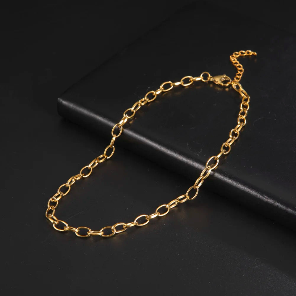 Paperclip & Cable Link Chain Choker Necklace — Stainless Steel