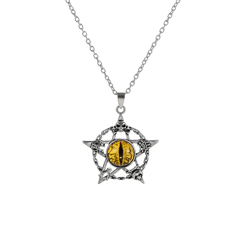 Antique Evil Eye Pendant Necklace For Women Men Creative Punk Hollow Star Colorful Eyeball Connect Choker Chain Jewelry