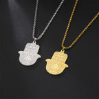 EUEAVAN Hamsa Hand Lotus Flower Pendant Necklace Stainless Steel Box Chain Fatima Yoga Hindu Necklaces Vintage Amulet Jewelry