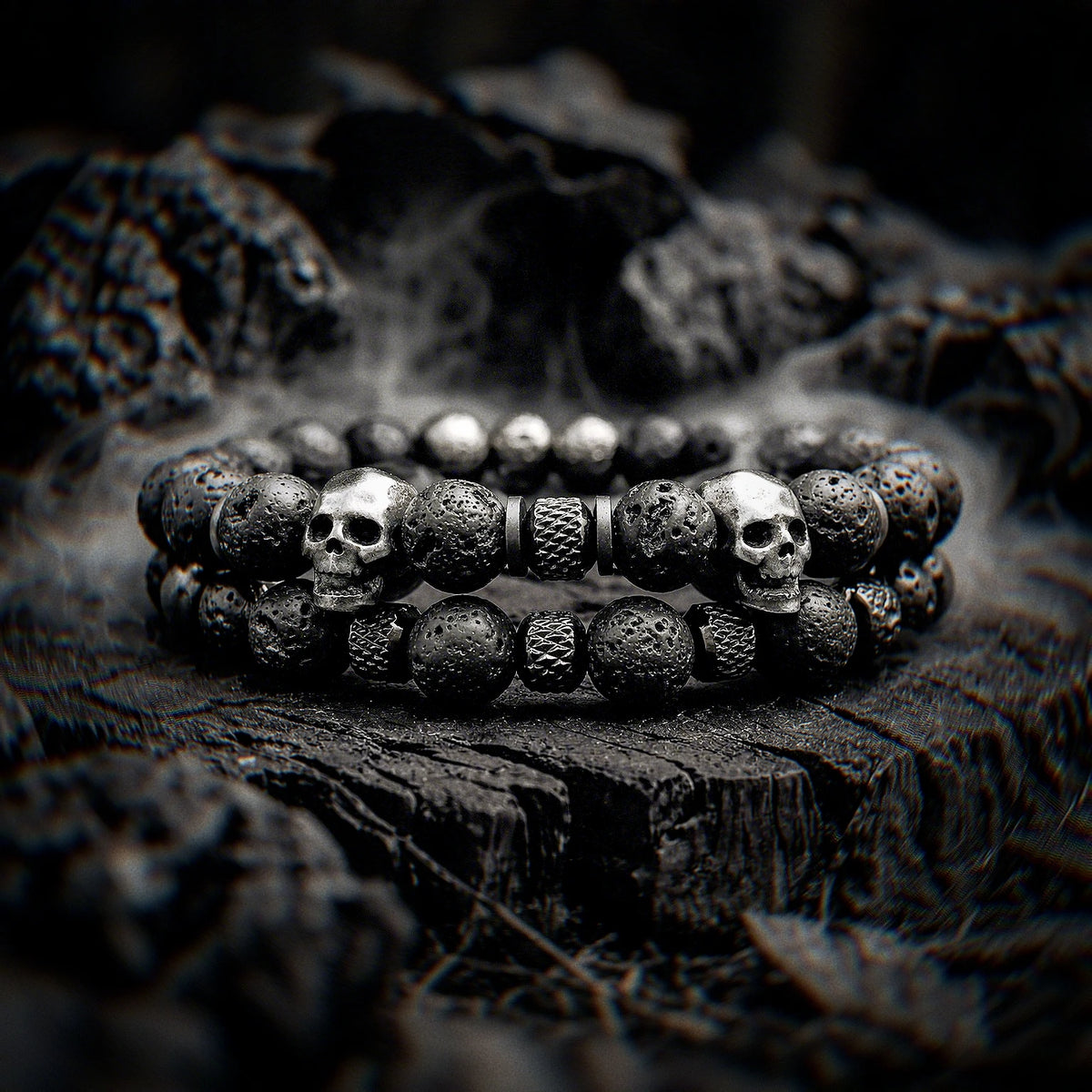 Skull Bead Elastic Bracelet — Stainless Steel
