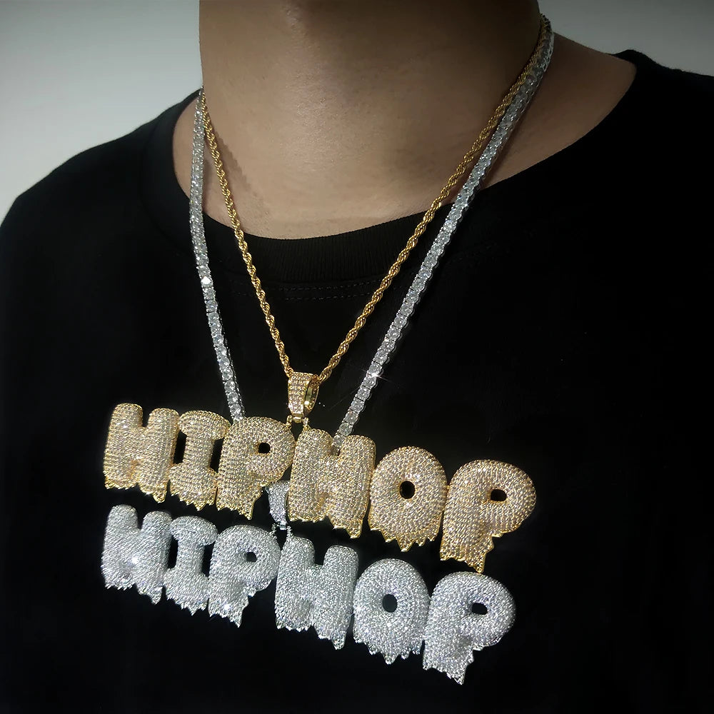 Iced Out Letter Pendant Necklace Stainless Steel