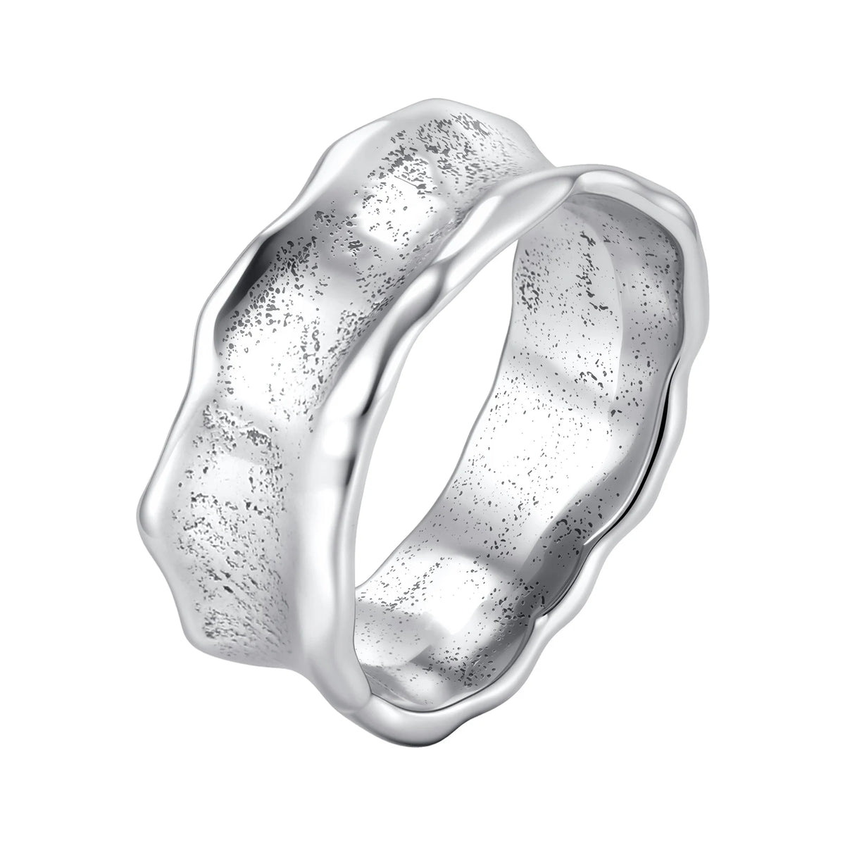 Men's Stainless Steel Vintage Irregular Hammered Ring High Polished 8mm Wide Band Ring Fashion Statement Jewelry Gift for Men