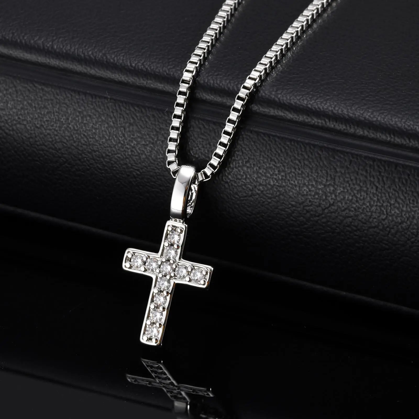 Cross Box Chain Pendant Necklace — Stainless Steel