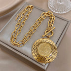 Greatera Vintage Embossment Teardrop Pendant Necklace For Women Men Chic Hollow Artistic Design Stainless Steel Jewelry Party