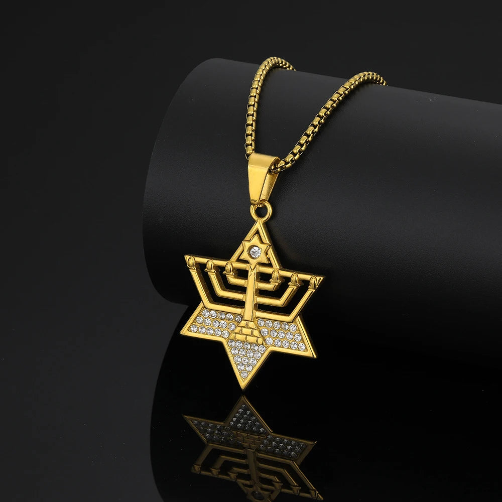 Star of David Hexagram Pendant Necklace — Stainless Steel