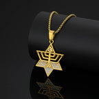 Religious David of Star Hexagram Iced Out Zirconia Pendant Women Gold Color Stainless Steel Necklace for Men Jewish Jewelry Gift
