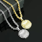 Hip Hop Round Medallion Last Supper Pendant Necklace With 4MM Rope Chain Fashion Necklaces for Men and Women Rock Rapper Jewelry