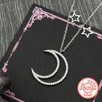 Star Silver Pendant Zircon Sterling Crescent Moon