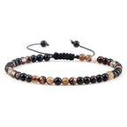 Natural Tiger Eye Stone Braided Beaded Bracelet, Adjustable