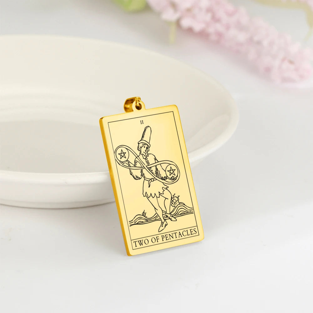 Dawapara Pentacles Tarot Card Pendant for Necklace Stainless Steel Golden Black Jewelry Accessories Charms Pendants