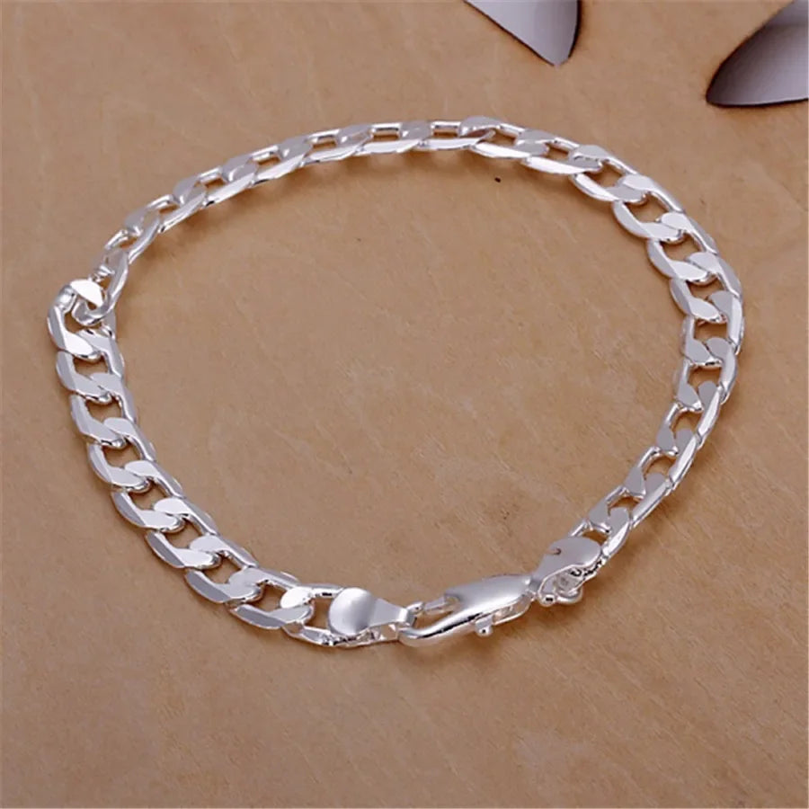 Twisted Chain Bracelet for Men & Women — Silver-Tone, Simple