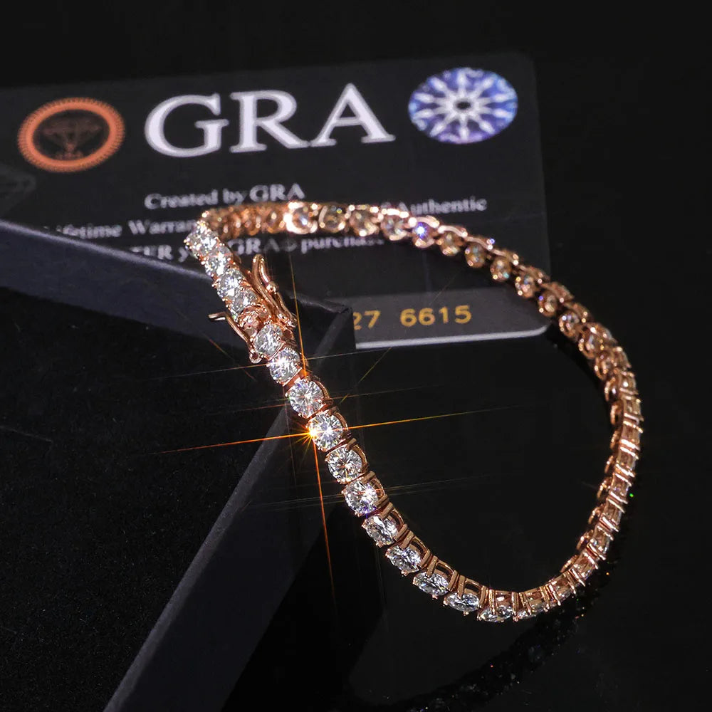 925 Silver VVS Moissanite Tennis Necklace Rose Gold