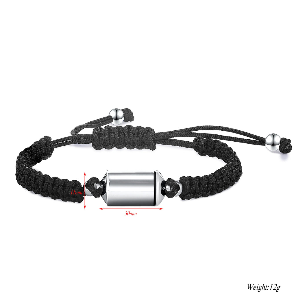 Custom Cylinder Urn Adjustable Braid Bracelet for Women Men Stainless Steel Cremation Ashes Memorial Keepsake Jewelry