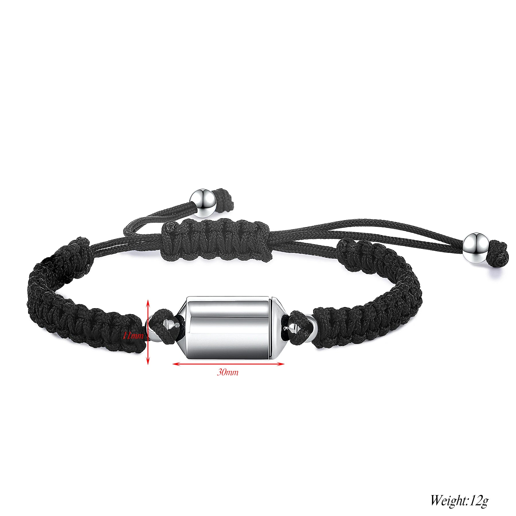 Custom Cylinder Urn Adjustable Braid Bracelet for Women Men Stainless Steel Cremation Ashes Memorial Keepsake Jewelry