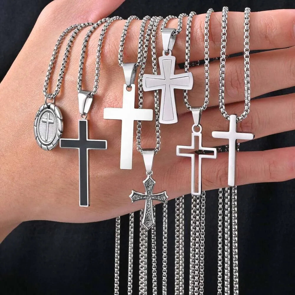 Cross Silver Pendant Necklace — Stainless Steel