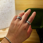 Rime Textured Inlay Beveled Edge Ring — Stainless Steel