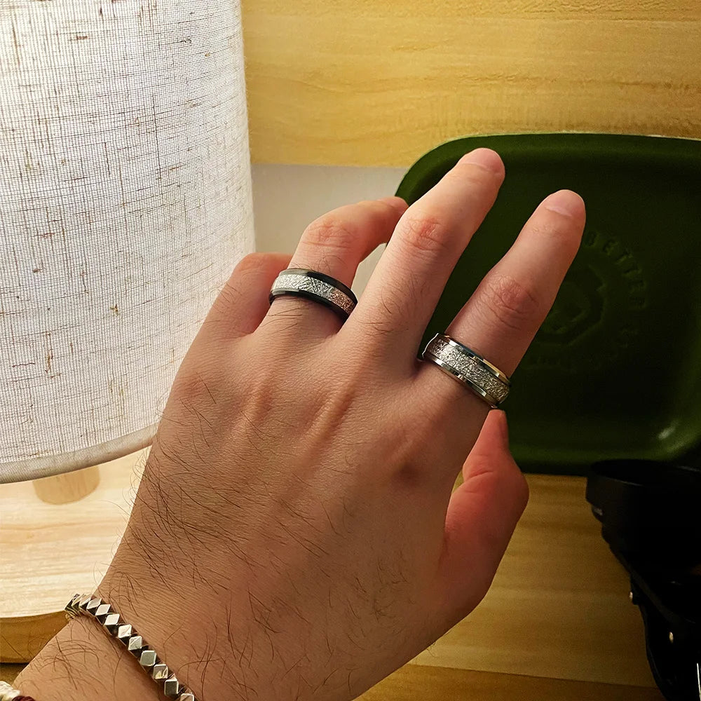Rime Textured Inlay Beveled Edge Ring — Stainless Steel