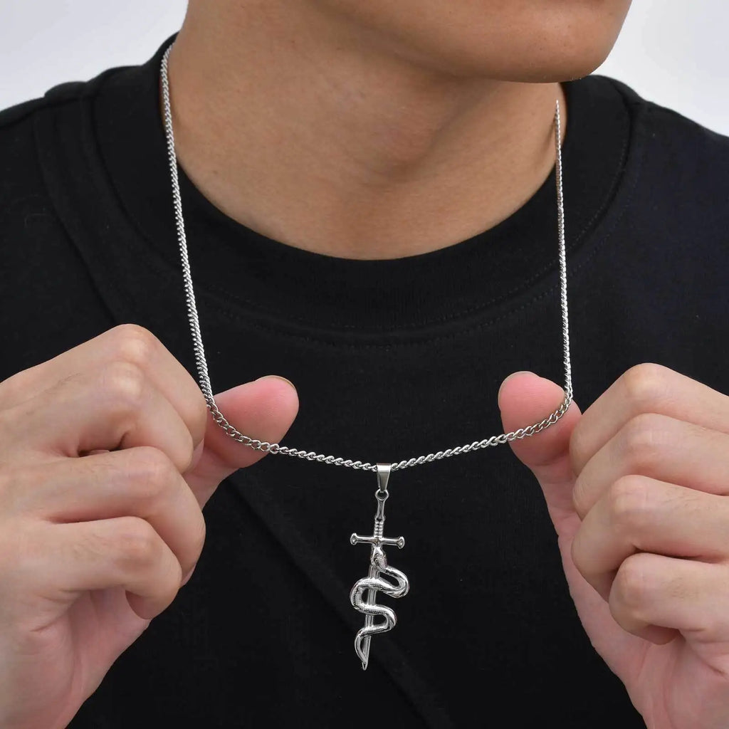 Cross Snake Cuban Chain Pendant Necklace