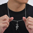 Cross Snake Cuban Chain Pendant Necklace