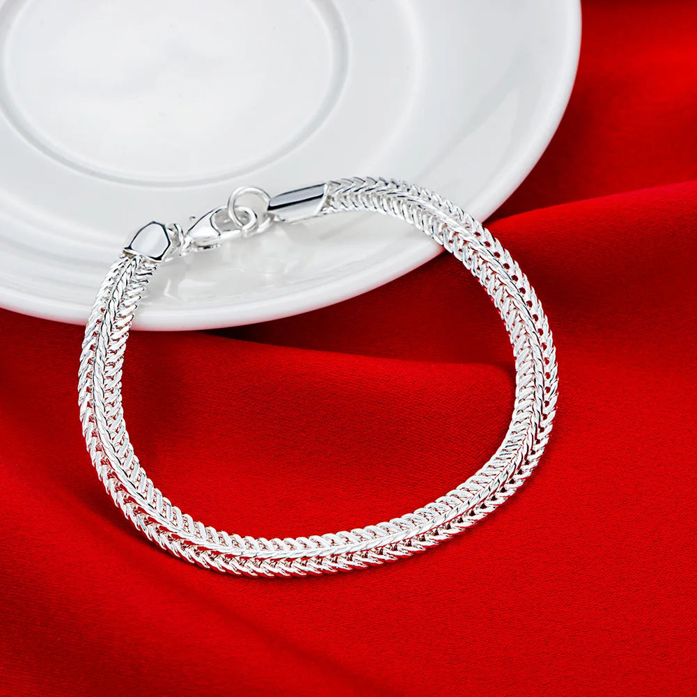 Y2K Silver-Tone Geometric Necklace Bracelet Set, 6mm