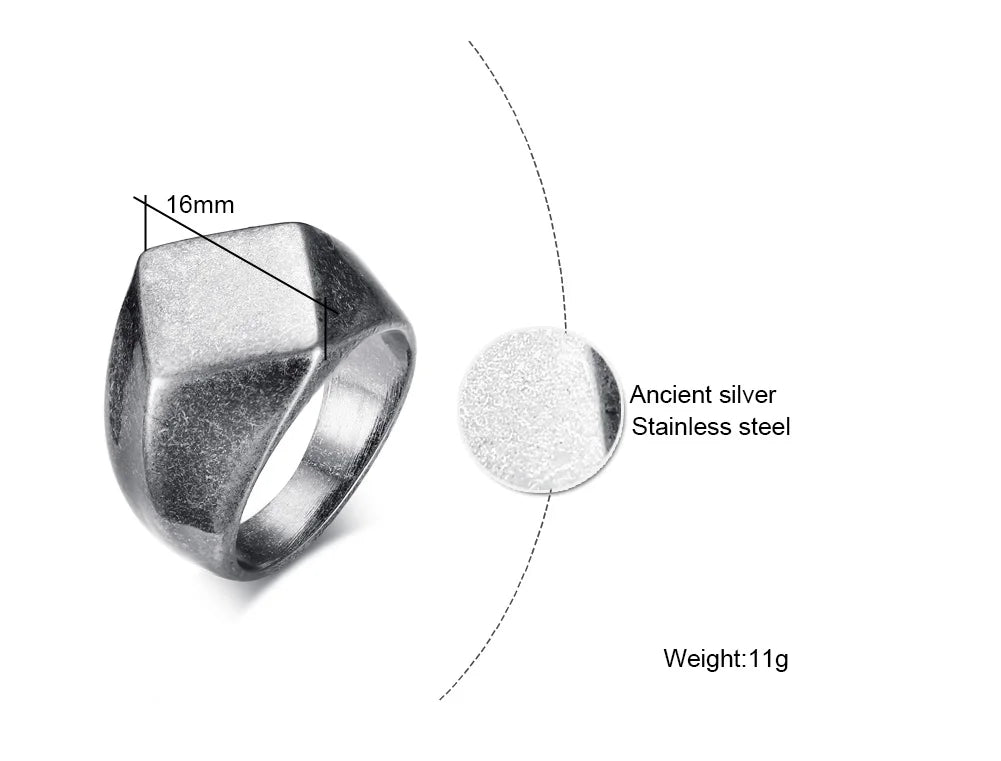 Square Flat Top Signet Ring — Stainless Steel