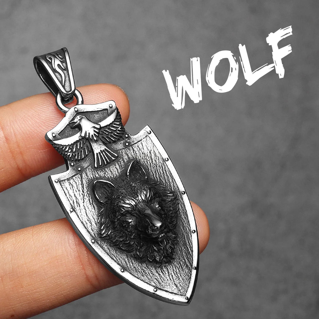Wolf Eagle Shield Patron Saint Men Necklaces Stainless Steel Pendant Chain Women Punk Fashion Jewelry Accessories Gift Wholesale