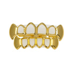 Open Face Teeth Grillz Hollow Top & Bottom Caps — Gold-Tone