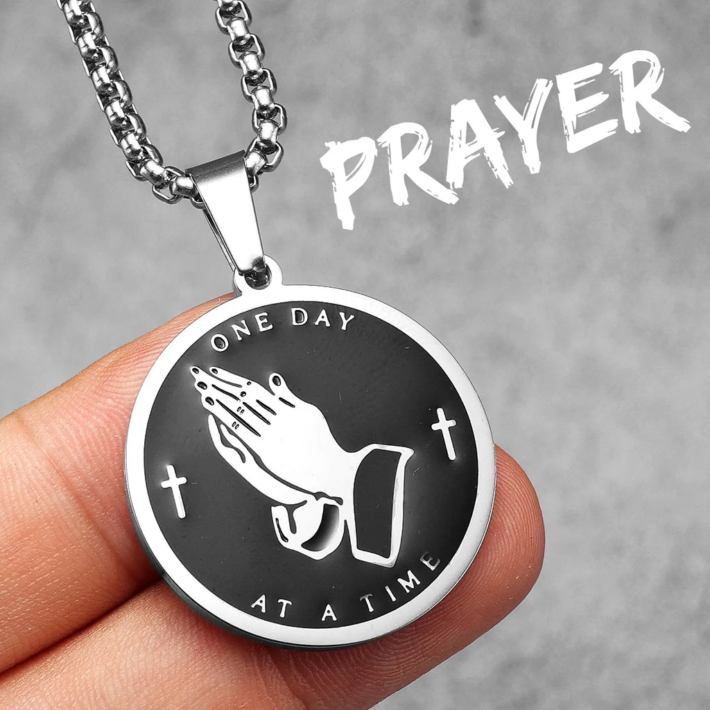 Praying Hands Cross Pendant — Stainless Steel
