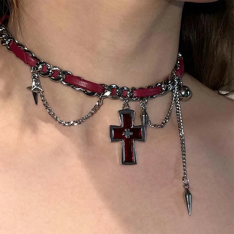 Star Cross Leather Pendant Necklace