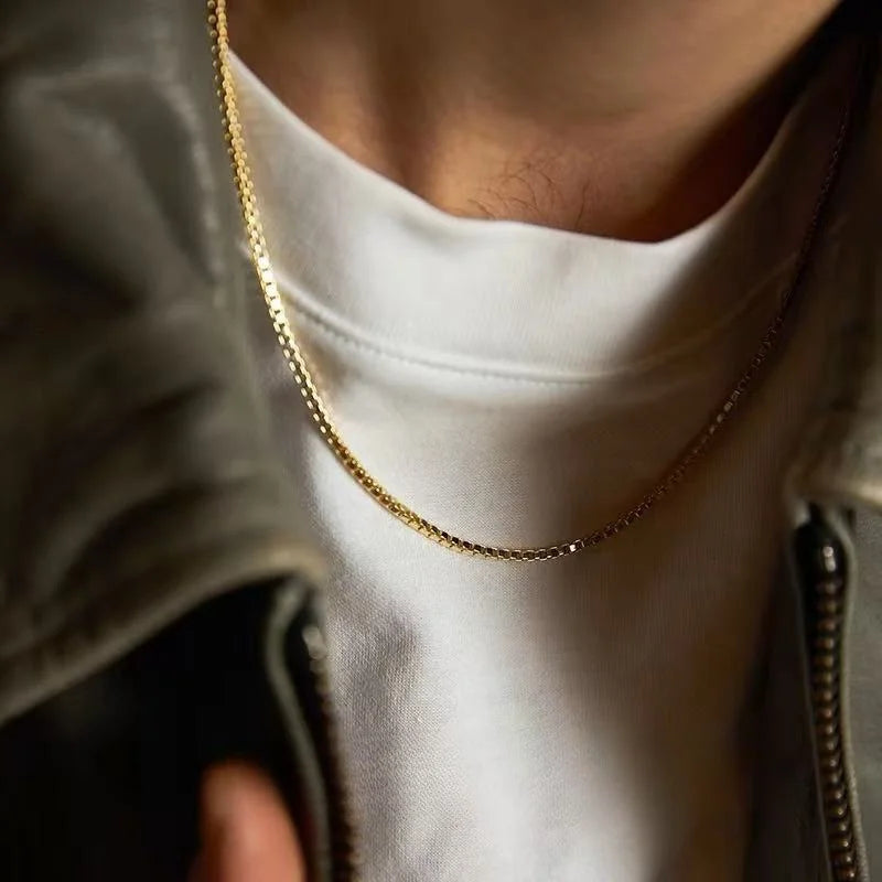 1.2mm Silver Color Stainless Steel Box Chain Necklace Hip Hop Men Necklace Fashion Titanium Steel Jewelry Trendy Gift