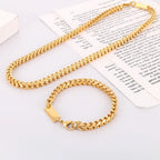 6MM Link Chain Bracelet Necklace Set for Man Luxury Gold Color Stainless Steel Jewelry Men's Necklace & Bracelets