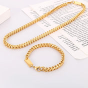 Engraved Gold Chain & Bracelet Set 6mm