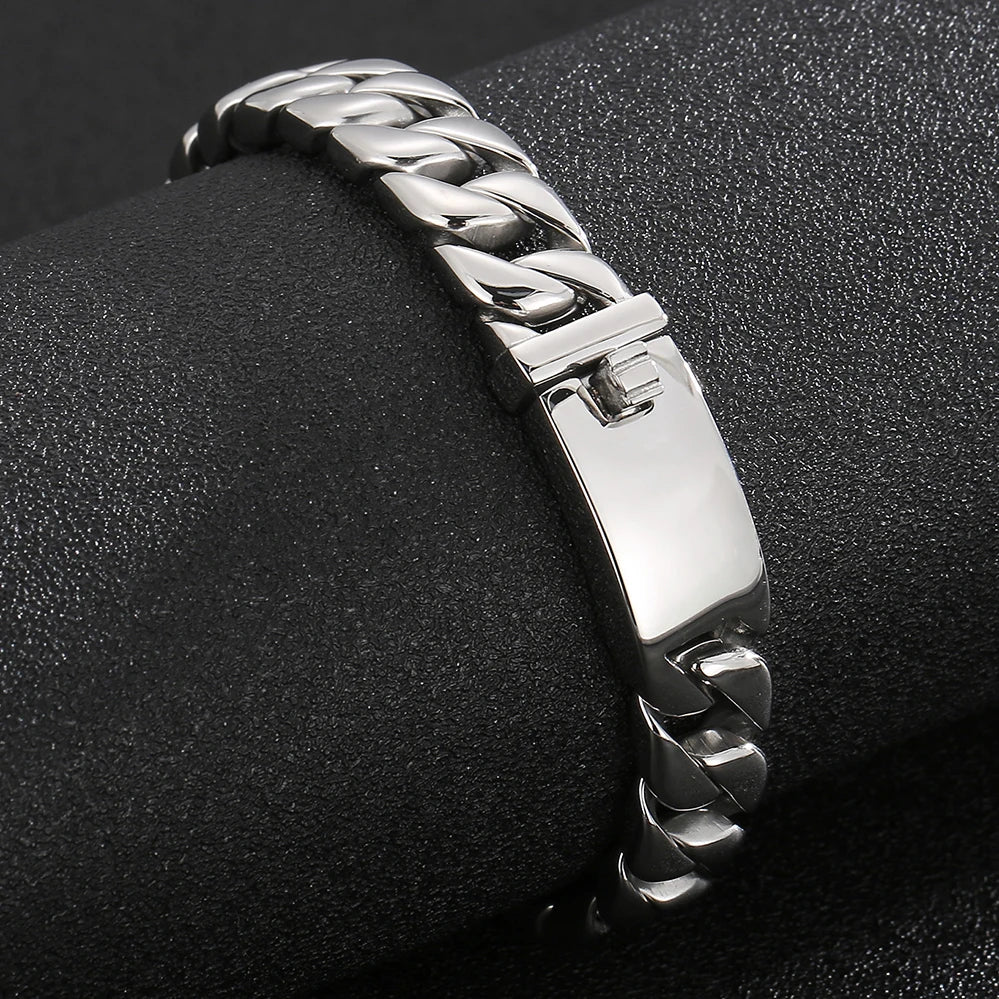 Polished Brushed Stainless Steel Cuban Chain Bracelet for Men Black Gold Color Nickel-Free Jewelry18-24CM Length Gift