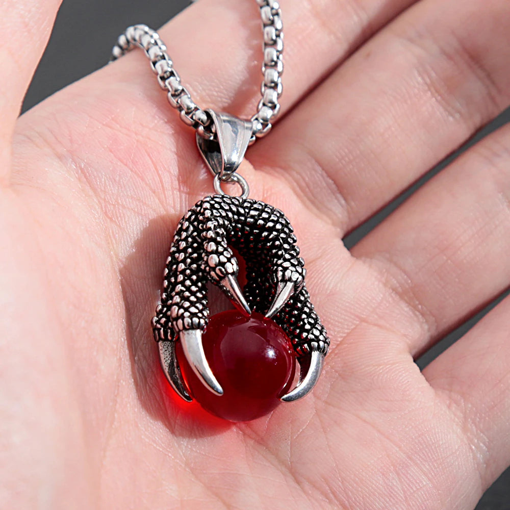 Dragon Claw Stone Pendant — Stainless Steel