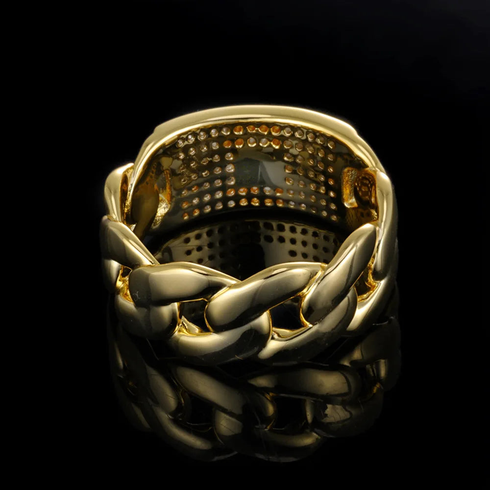 CZ Point Accent Cuban Link Ring for Men — Gold-Tone
