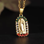 Virgin Mary Medal Iced Pendant Necklace