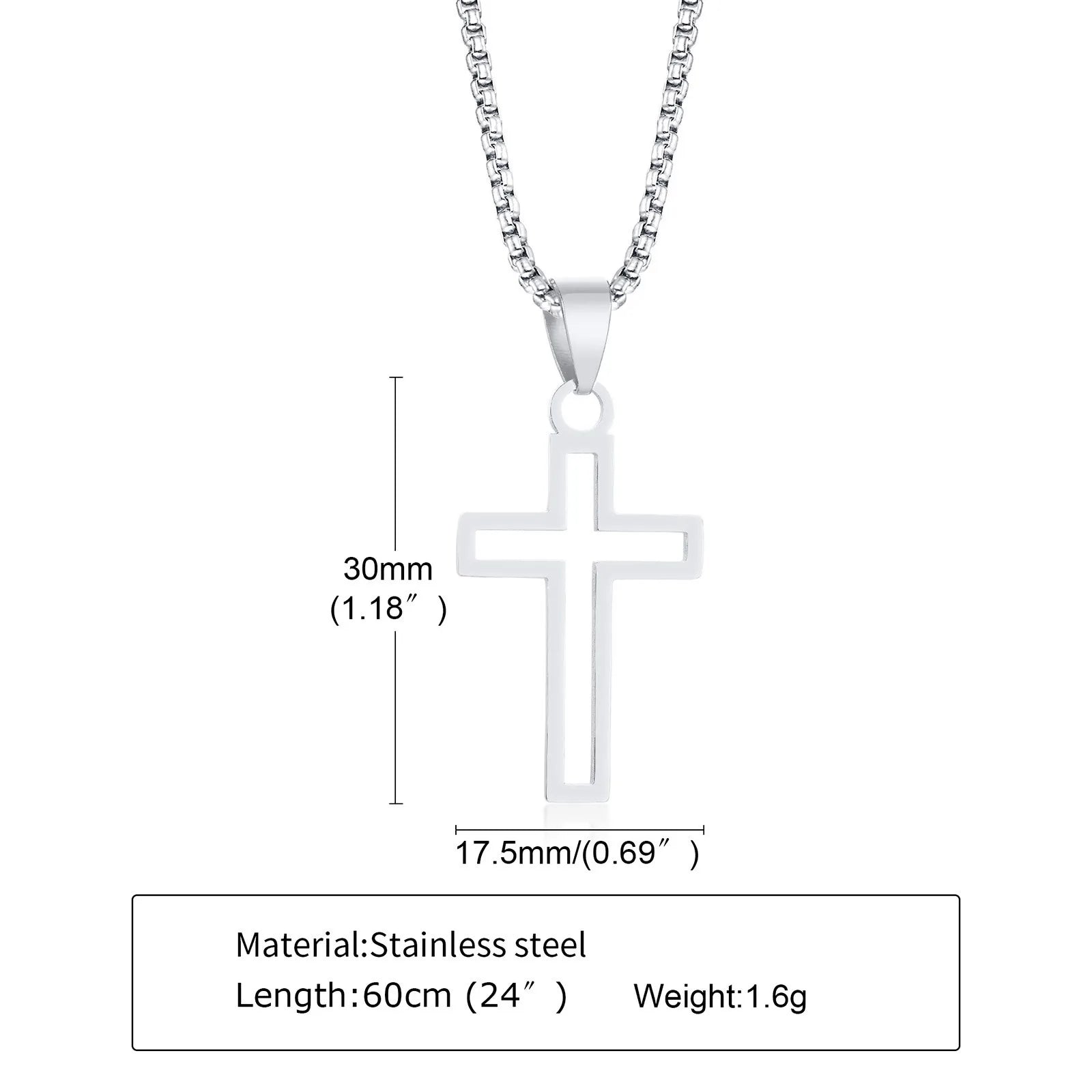 Minimal Cross Pendant — Silver Stainless