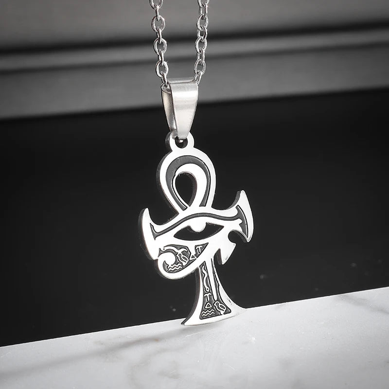 Vintage Egyptian Key of Life Ankh Cross Pendant Horus Patronus Necklace Men's Fashion Pharaoh Amulet Jewelry
