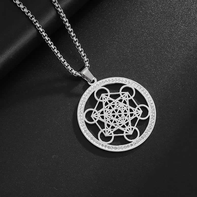 Stainless Steel Solomon Flower of Life Chakra Spirituality Necklace Archangel Sacred Geometry Metatron Pendant Jewelry Men Women