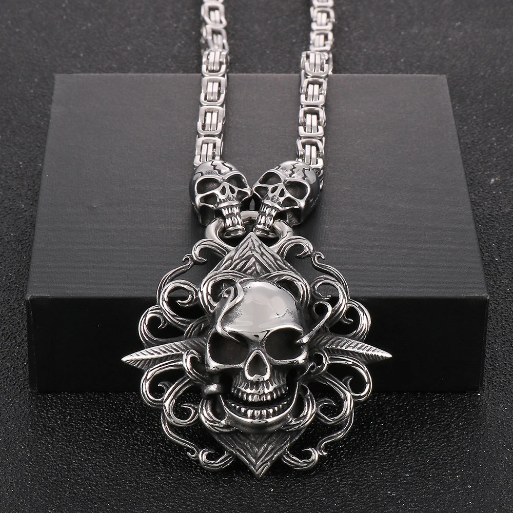Punk Skull Head Pendants Necklaces for Men Stainless Steel Men's Pendant Necklace With 45--72CM Long Chain Halloween