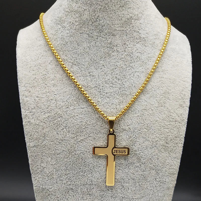 Christian Jesus Cross Pendant Necklace — Gold