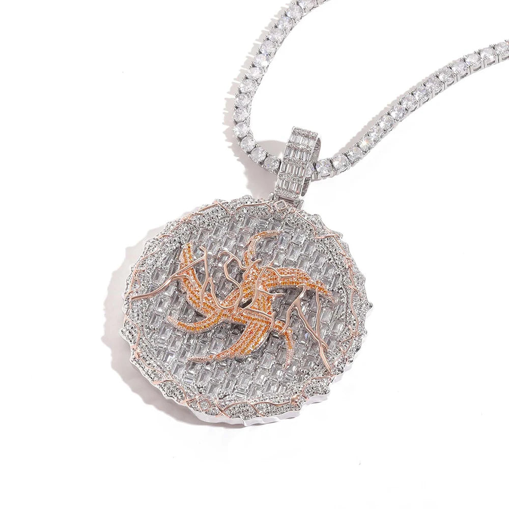 Iced Out Pendant Necklace Colorful Zircon Disc