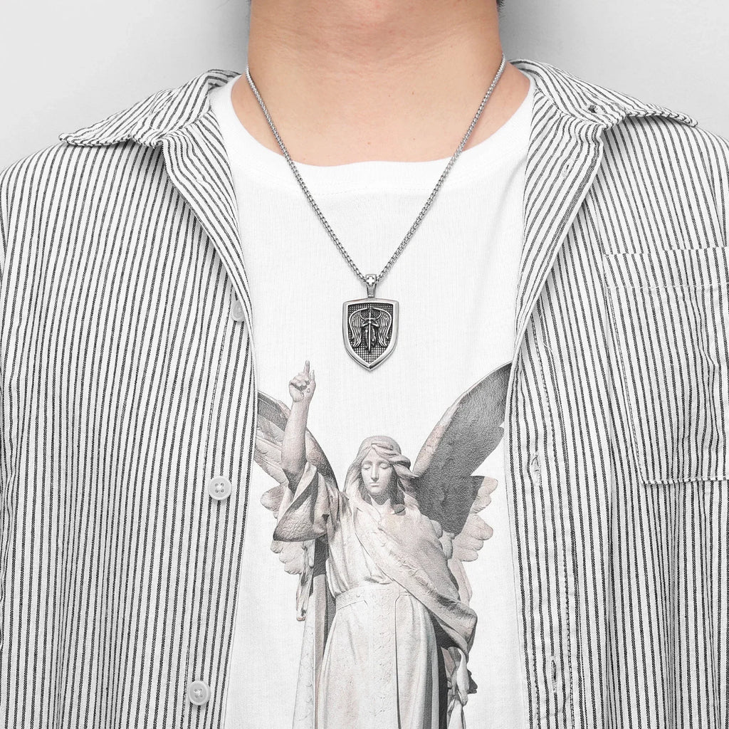 Archangel St.Michael Pendants Stainless Steel Men Women Necklaces Chain Punk Rock Retro Jewelry Accessories Best Gift