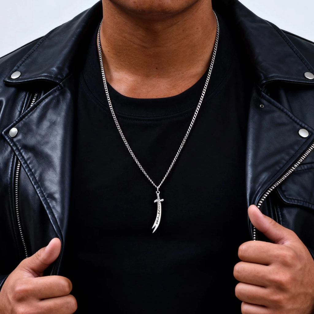 Zulfiqar Sword Pendant Necklace for Men,Islamic Imam Ali Zulfiqar Pendant Necklace,Talisman Amulet Religious Gift